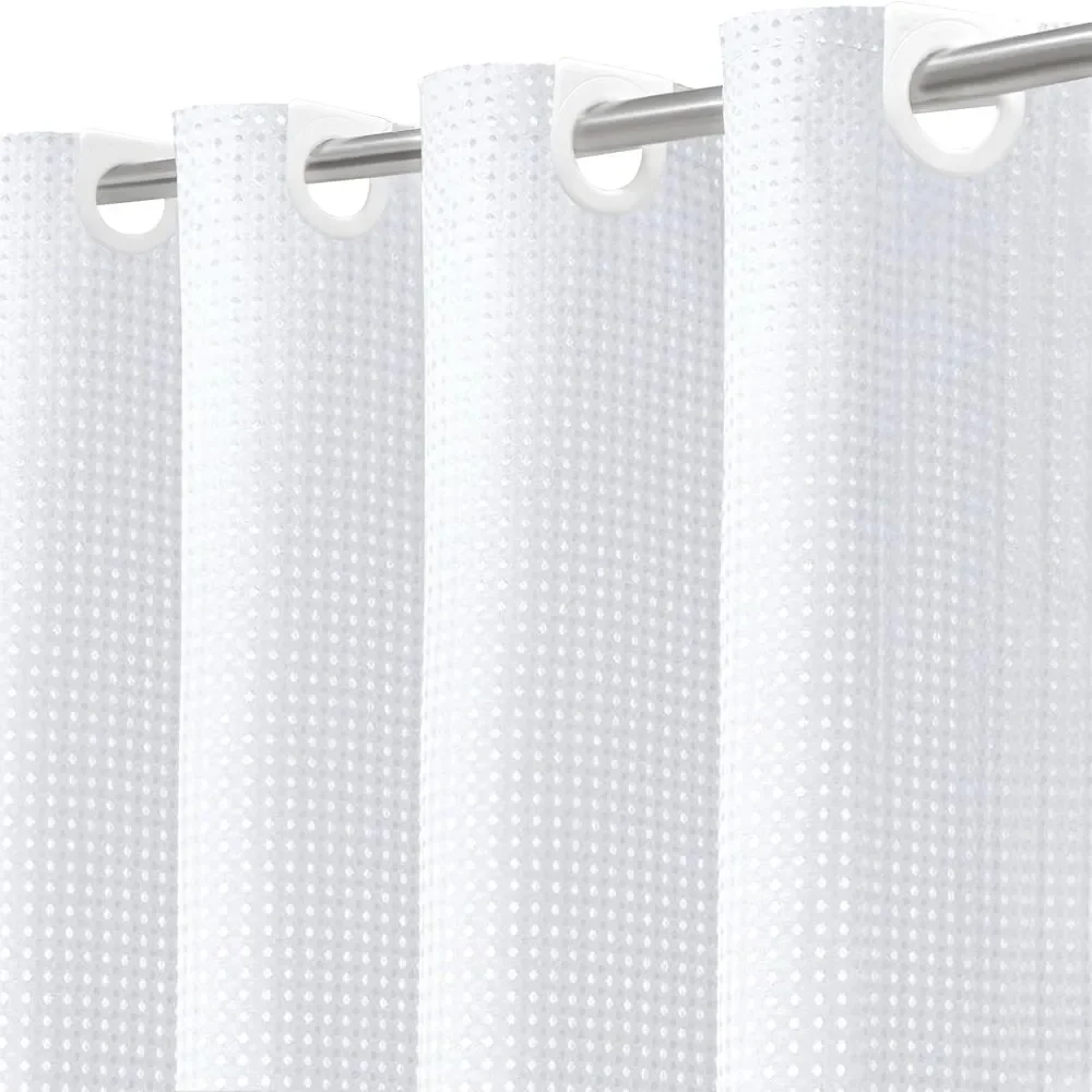 No Hook Waffle Weave Shower Curtain with Removable Snap in Fabric Liner Set